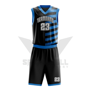 Ensemble de maillot de basket-ball camouflage bleu personnalisé sans manches col en V polyester respirant imprimé par sublimation adulte unisexe - Product Image 3