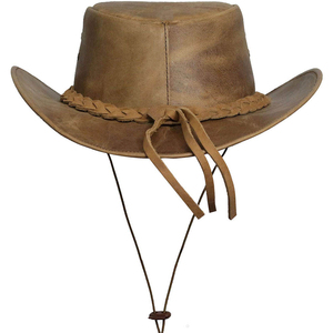 Genuine Leather Cowboy Style Wide Brim <b>Hat</b> for <b>Men</b> <b>Winter</b> Outdoor Adjustable Casual Fashion Vintage Wholesale - Product Image 3