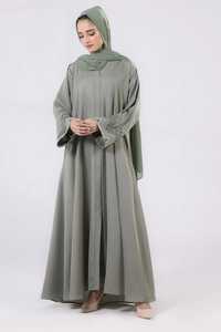 2026 Women's Modest Islamic Dubai <b>Abaya</b> Cardigan Front Open Breathable V Neck Floor Length Loose Fit Beaded Sleeves Wholesale - Product Image 3