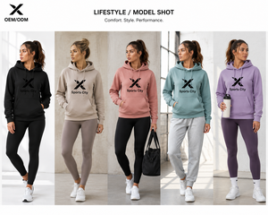 Sudadera con Capucha para Mujer X Sports City, Bordada en la Parte Delantera, con Bolsillos Tipo Canguro, Multicolor, Mezcla de Algodón y Felpa, Transpirable, Informal - Product Image 2