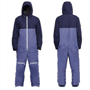 Combinaison de ski une pièce pour homme, bleu marine, avec blocs de couleur, imperméable, isolée, à capuche, pour snowboard - Product Image 1