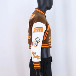 New Arrivals <b>Leather</b> Sleeve Varsity <b>Jacket</b> Letter Printed Button Motorcycle Coat Street Wear <b>Leather</b> Women's Cropped <b>Jackets</b> - Product Image 4