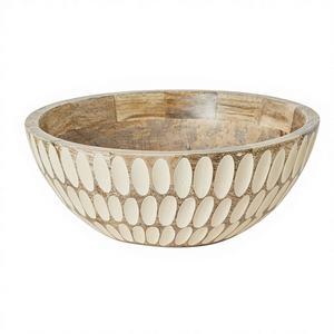 Bol de service décoratif en bois d'acacia de style floral vintage, fait à la main, écologique, pour fruits, collations, événements/fêtes de Noël - Product Image 3