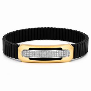 18KT Gold Black Ceramic Diamond Pavé Bar Bracelet <b>for</b> <b>Men</b> High Polish Contemporary Luxury Wedding Party Daily Wear Gift Jewelry - Product Image 4