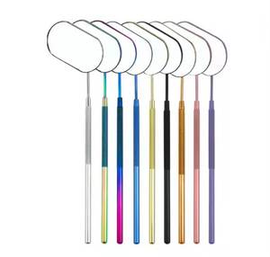 Colorful Metal <b>Makeup</b> <b>Mirror</b> Tools With Oval Reflective Heads And Textured Handles For Precise Application - Product Image 1