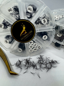 Extensions de cils synthétiques longues naturelles 15mm 0.07 en fibre PBT coréenne 5D, volume russe à tige longue, base pointue, noir mat - Product Image 5