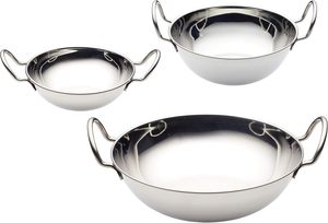 Plat de service en acier inoxydable le plus vendu pour la cuisine indienne, Daal Curry Kadai Wok Bowl Karahi avec poignée en acier, logos personnalisés, compatible lave-vaisselle - Product Image 5