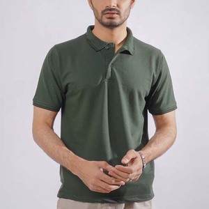 Polo à manches courtes pour homme, couleur unie, décontracté, tricoté, uni, vert - Product Image 5