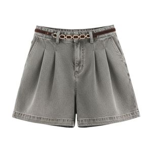 Short en jean à taille élastique avec cordon de serrage, coupe ample, délavé clair, pour femme, tenue décontractée d'été - Product Image 3