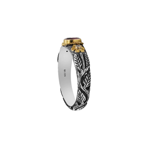 Anillo Floral de Plata de Ley 925 Oxidada de Dos Tonos con Oro de 18k y Rubí Natural Redondo, Joyas Memoria, Venta al por Mayor - Product Image 5