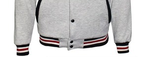 <b>Men</b> Gray Varsity <b>Jacket</b> With Red <b>White</b> Stripe Trim Button Front Casual Wear Autumn Season Regular Fit Polyester Cotton Material - Product Image 2