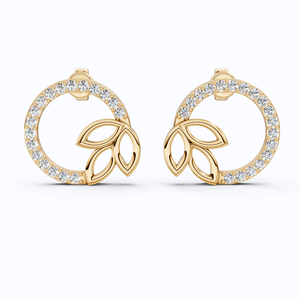 Pendientes de Diamantes Cultivados en Laboratorio con Forma de Corona de Hojas, Certificados por IGI, Oro Amarillo de 14K, Joyería Elegante Inspirada en la Naturaleza para Novias - Product Image 2