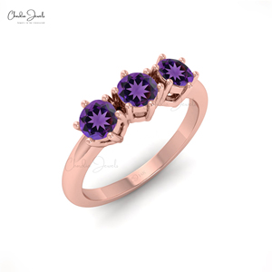 Handmade 14k Rose Gold Amethyst <b>Stacking</b> <b>Ring</b> Natural 4mm Round Cut Gemstone Wedding Anniversary Band Wholesale Distributors - Product Image 5