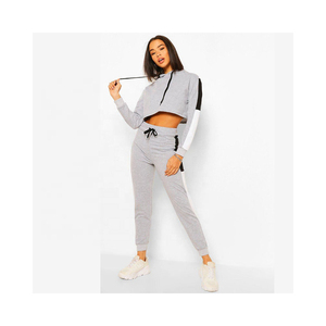 Ensemble sweat-shirt court et jogging pour femme avec logo personnalisé, survêtements pour femme, tenue de sport unie pour femme - Product Image 1