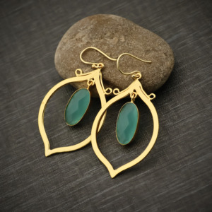 <b>Unique</b> Vintage 18k Gold Plated Drop Earrings-Chalcedony Quartz Gemstone Jewelry-<b>Gift</b> <b>for</b> <b>Her</b> - Product Image 3