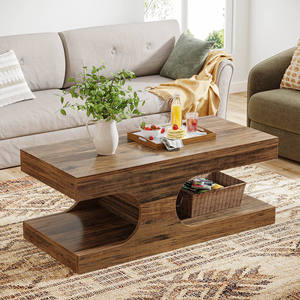 Table basse en bois artistique moderne avec découpes en forme d'arche sculpturale et rangement double couche, écologique, pour salon et appartement - Product Image 3