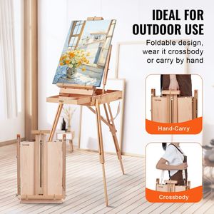 French Beechwood Foldable Sketchbox <b>Easel</b> 34\" Hold Canvas Palette Strap Adjustable Angle Height Sketching <b>Easel</b> - Product Image 3