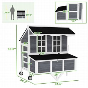 Gallinero Gris de 43 Pulgadas con Ruedas, Nido, Ventanas y Bandeja Extraíble, Perchas para 2-4 Gallinas, Diseño Chicken Tractor - Product Image 2