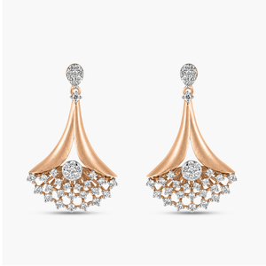 Rose Gold Diamond Drop <b>Earrings</b> Round Brilliant Cut Flower Design Luxury Women's <b>Wedding</b> Jewelry - Product Image 1