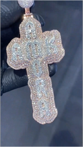 Pendentif Croix Bling Diamant Moissanite VVS Coupe Ronde GRA Hip Hop Personnalisé Lettre Plaqué Or Argent 925 Iced Out - Product Image 3