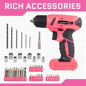 Set Trapano Senza Fili Rosa 8V, Kit di Attrezzi da 146 Pezzi per Riparazioni Domestiche, Set Utensili Manuali 64738747 - Product Image 4