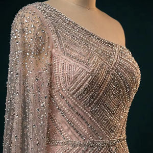 Vestido de noche de lujo con cuentas hechas a mano |   Vestido de novia y de fiesta sin mangas con estampado geométrico |   Proveedor Fabricante Personalizado - Product Image 1