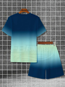 Ensemble de survêtement décontracté pour homme en tricot écologique, respirant, t-shirt à col en V et short uni, 100% polyester satiné 220g - Product Image 5