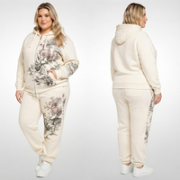 Ensemble survêtement polaire imprimé respirant et écologique pour femme grande taille, avec sweat à capuche et pantalon de jogging, fermeture éclair intégrale, tenue décontractée d'hiver