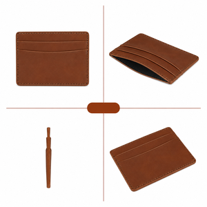 Slim Cow Leather <b>Business</b> <b>Card</b> <b>Holder</b> Wallet with Cross Pattern Minimalist Unisex Design for Daily Matching - Product Image 6