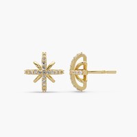Boucles d'oreilles clous en or massif 14K/18K avec diamant de laboratoire, motif étoile polaire, 0,30 carats, sertis pavé, bijoux célestes