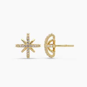Pendientes de Oro Sólido de 14K/18K con Diamantes Cultivados en Laboratorio, Diseño de Estrella del Norte Polaris, 0.30Ctw, Engaste Pavé, Joyería Celestial - Product Image 5