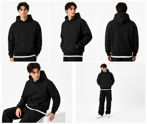 เสื้อฮู้ดดี้สีดำฟอกทรงโอเวอร์ไซส์สำหรับผู้ชาย สไตล์ลำลอง สตรีทแวร์ ผ้าฟลีซ 100% ผ้าฝ้าย พิมพ์ลายตัวอักษร สำหรับฤดูหนาว สามารถสั่งพิมพ์ลายได้ตามต้องการ - Product Image 5