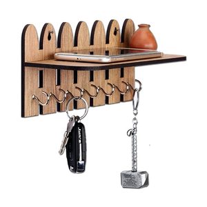 Rustic Wooden Garden Fence Key Holder for Wall Brown Decorative Key Stand for Home Entrance - Product Image 4