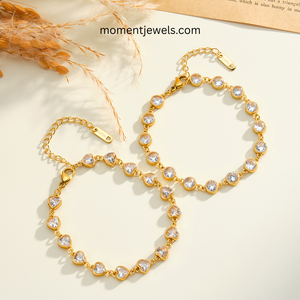Bracelet Cœur en Acier Inoxydable 304 Fait Main, Plaqué Or 18K PVD, Bijou Géométrique en Zirconia pour Cadeau d'Anniversaire et de Fête - Product Image 1