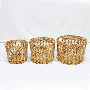 Minimalist Multifunctional Open-<b>Weave</b> Water Hyacinth Storage <b>Basket</b> Set with Handles (3pcs) Made in Vietnam - Product Image 5