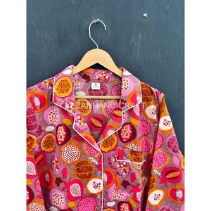 Women's Cotton Printed Pajama Set Long Sleeve Full Length Loose Fit Two Piece Turn-down Collar Casual Sleepwear Spring <b>Summer</b> - Product Image 5