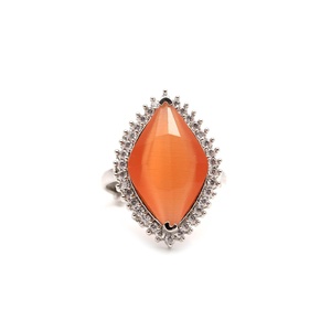 925 <b>Sterling</b> <b>Silver</b> Marquise Orange Coral <b>Ring</b> <b>Adjustable</b> Statement Gemstone Vintage Cocktail Bridal Jewelry for Women - Product Image 2