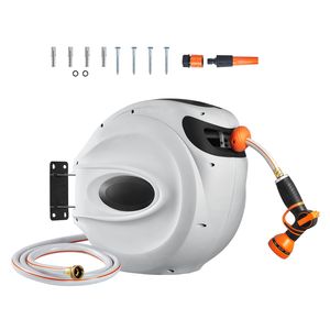 Avvolgitubo da Giardino Retrattile da 35 Metri, 1/2 Pollice, con Staffa Girevole a 180 Gradi per Montaggio a Parete, Ugello PE a 9 Getti, Lunghezza 30 Metri - Product Image 1