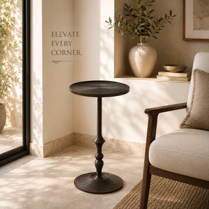 Modern <b>Round</b> Pedestal <b>Side</b> <b>Table</b> with Raised Tray Top and Elegant Stem Design |Black Minimalist Accent End <b>Table</b> for Living Room - Product Image 4