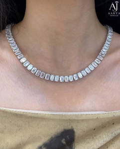 Collar de tenis de plata de ley 925 con moissanita, cadena de eslabones de corte esmeralda, joyería unisex para regalo de boda o fiesta - Product Image 6