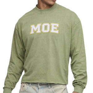 เสื้อยืดผู้ชายแขนยาวผ้าฝ้ายทรงหลวมขอบดิบ สไตล์สตรีทแวร์ พร้อมโลโก้สั่งทำ สำหรับการผลิตขายส่ง - Product Image 1