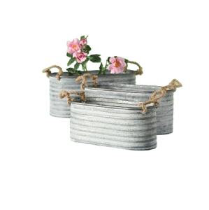 Jardinière décorative en fer galvanisé de forme ronde avec poignée annulaire pour la maison et le jardin - Product Image 4