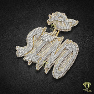 Custom "SINO" <b>Letter</b> Pendant Moissanite Diamond Iced Out Hip Hop Necklace Gold Plated Bling Jewelry Gift - Product Image 3
