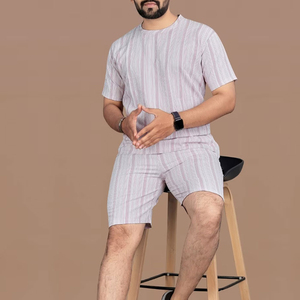 OEM Custom Men Casual Summer Breathable Thermal Plus Size T-Shirt and Shorts <b>Set</b> with Pocket Crewneck Polyester Cotton Material - Product Image 1