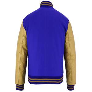 Chaqueta Varsity Azul Claro para Hombre, Mangas Blancas de PU, Estilo Casual, Cuello Camisero, Cierre de Cremallera, Corte Regular, para Primavera - Product Image 4