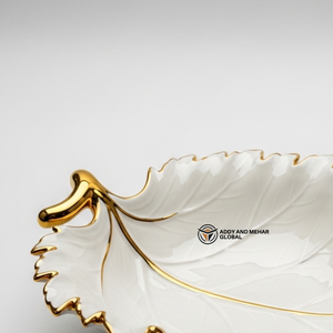 ชามเซรามิคลายใบไม้พรีเมียม ขอบทอง ตกแต่งสไตล์โมเดิร์น เหมาะสำหรับเป็นจานเสิร์ฟกลางโต๊ะอาหาร สำหรับใช้ในบ้าน - Product Image 5