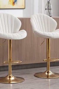 Tabouret de bar moderne en or avec siège en velours et dossier en forme de arc, hauteur réglable pour mobilier de bar à domicile - Product Image 3