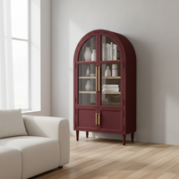 Vitrine rectangulaire écologique en bois de caoutchouc, MDF et placage de chêne, portes à volets, 4 compartiments, style moderne pour salon
