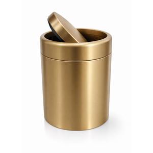 Cubo de Basura Metálico Dorado Mate Minimalista con Tapa, Apto para Baño, Dormitorio, Oficina y Decoración de Hogar de Lujo, Venta al por Mayor desde India - Product Image 1