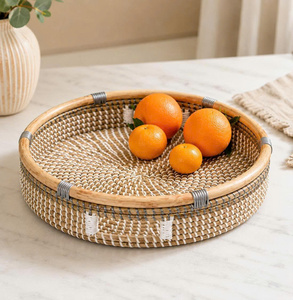 Handwoven Seagrass Office Storage Basket Natural Classic Design 3-6L Capacity Food Organizer <b>Bin</b> Fruit Table Decor Home Use - Product Image 3